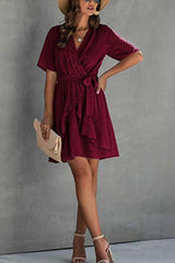 Chicindress Swiss Dot V-Neck Dress With Belt