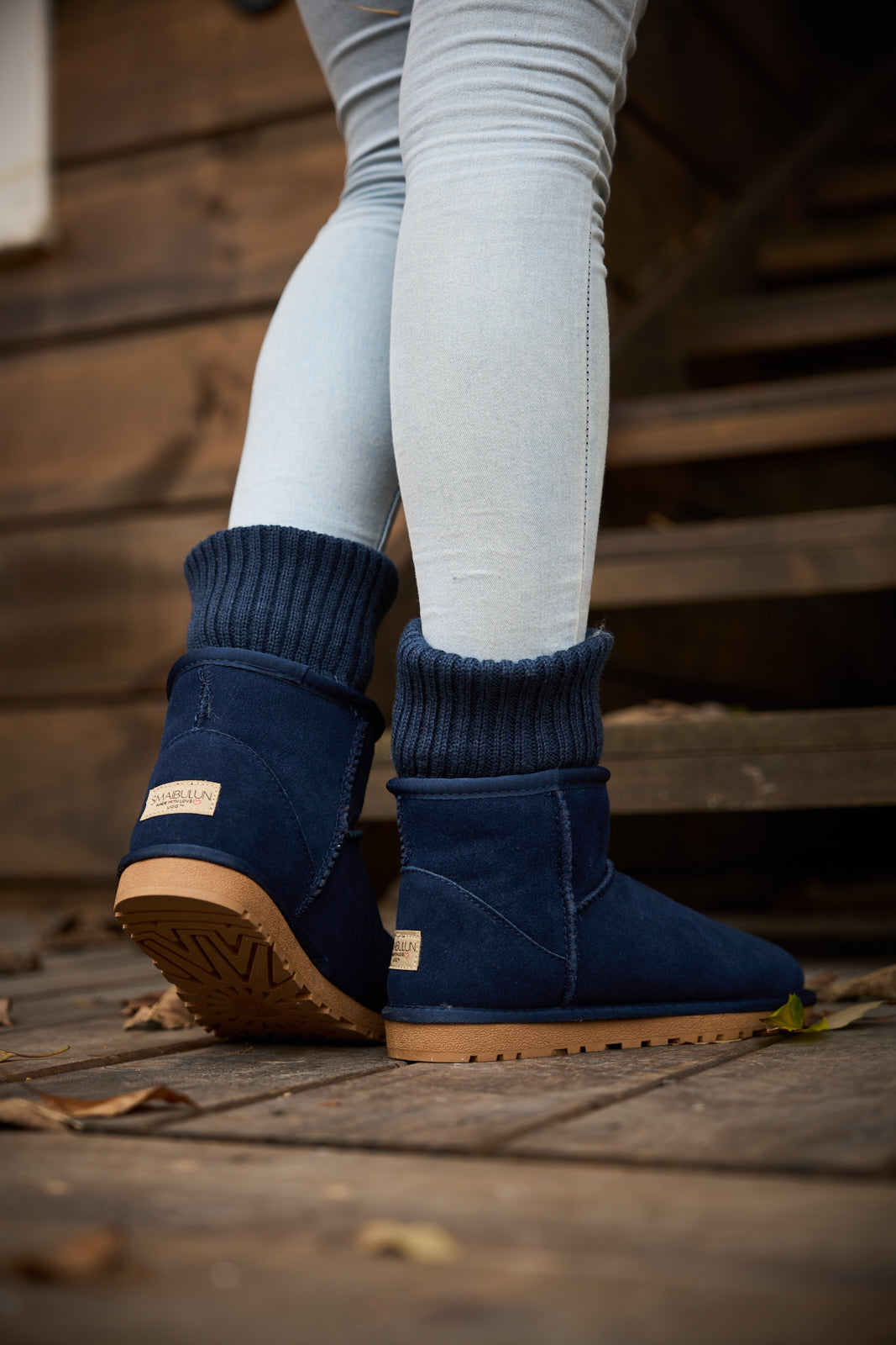 SMAIBULUN Ugg | Ankle Knit Stocking Mini Boots - Navy