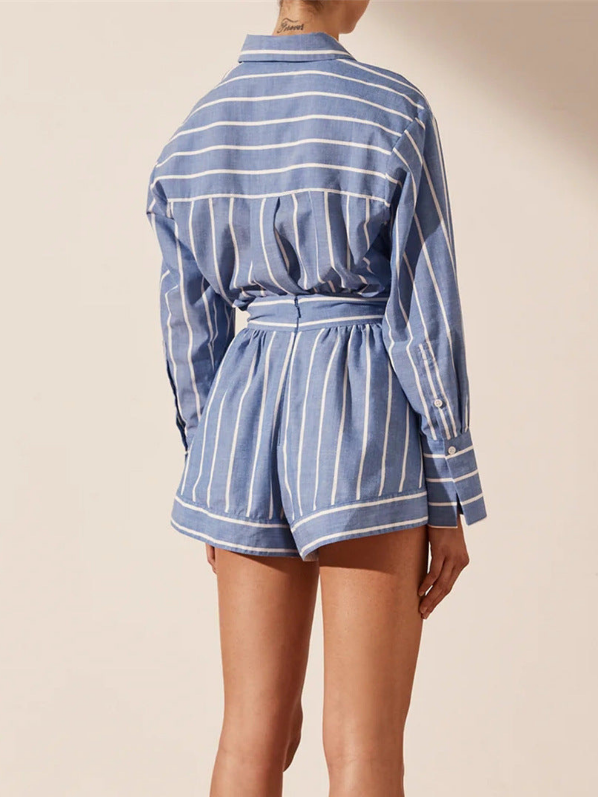 Blue Striped Shirt & Shorts Set