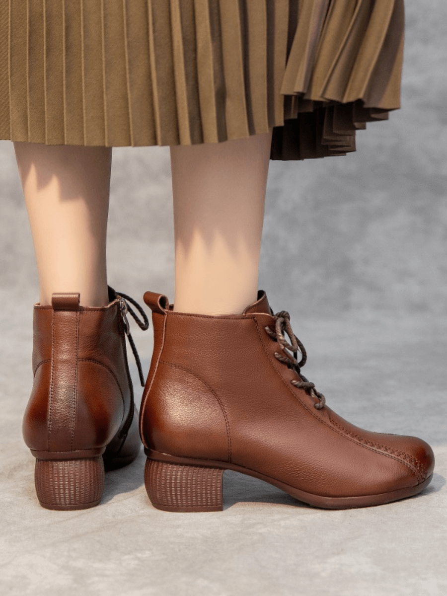 RUMOUR HAS IT | LACE-UP LEATHER ANKLE BOOTS - BROWN