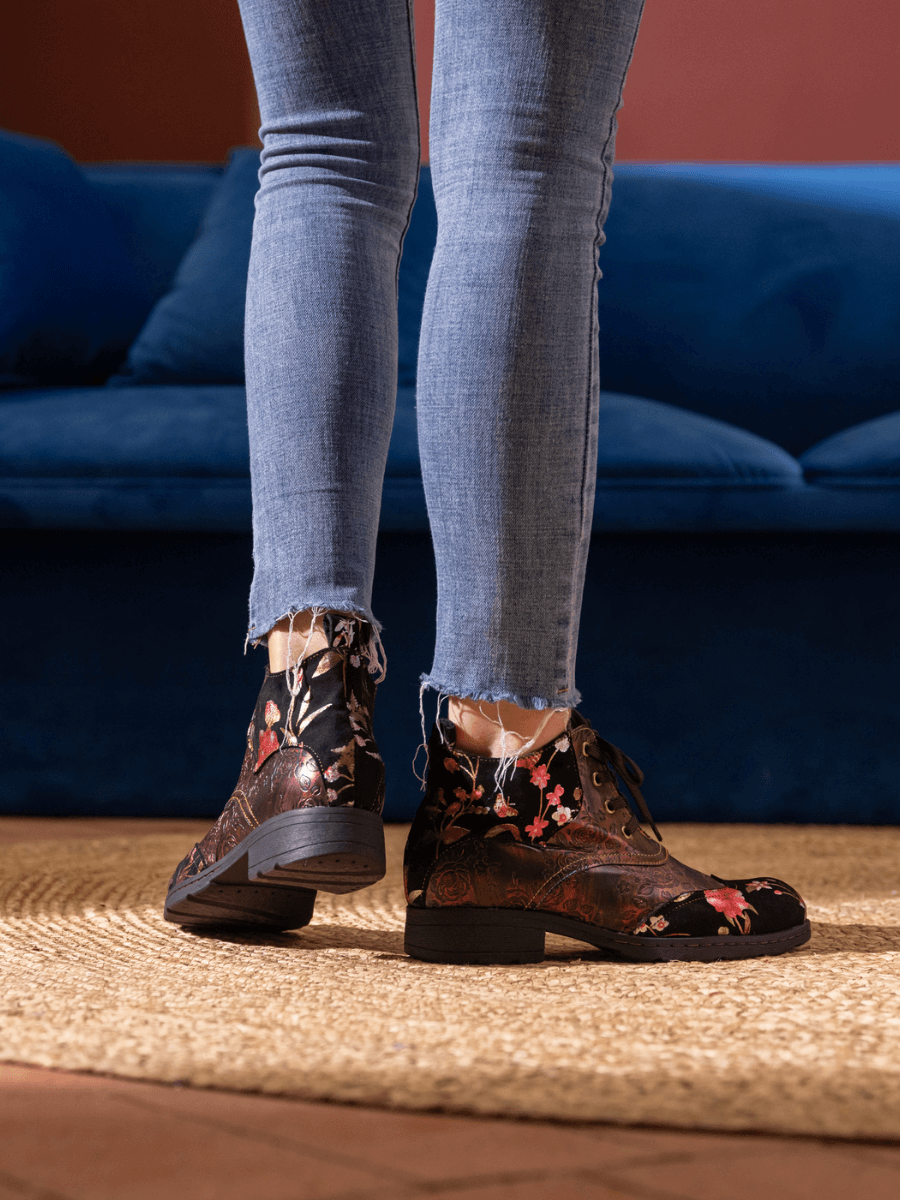 Soffia | Jordie Floral Embossed Leather Combat Boots - Red