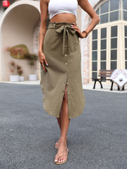 HARPA LINEN SKIRT - KHAKI