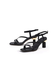 JadyRose | Block Heel Leather Black Ankle Strap Sandal