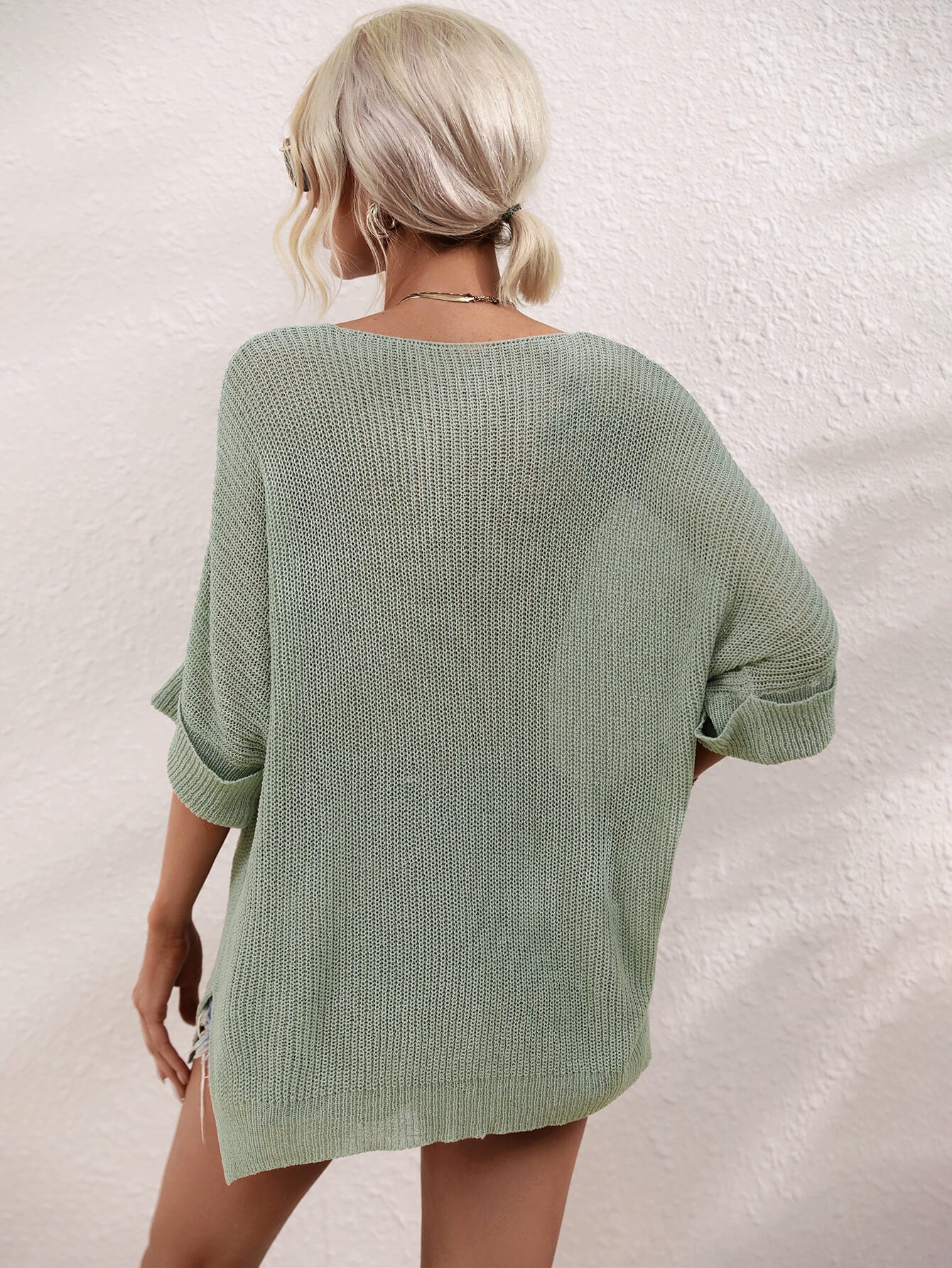 DEMETRA RIBBED KNIT SWEATER - SAGE