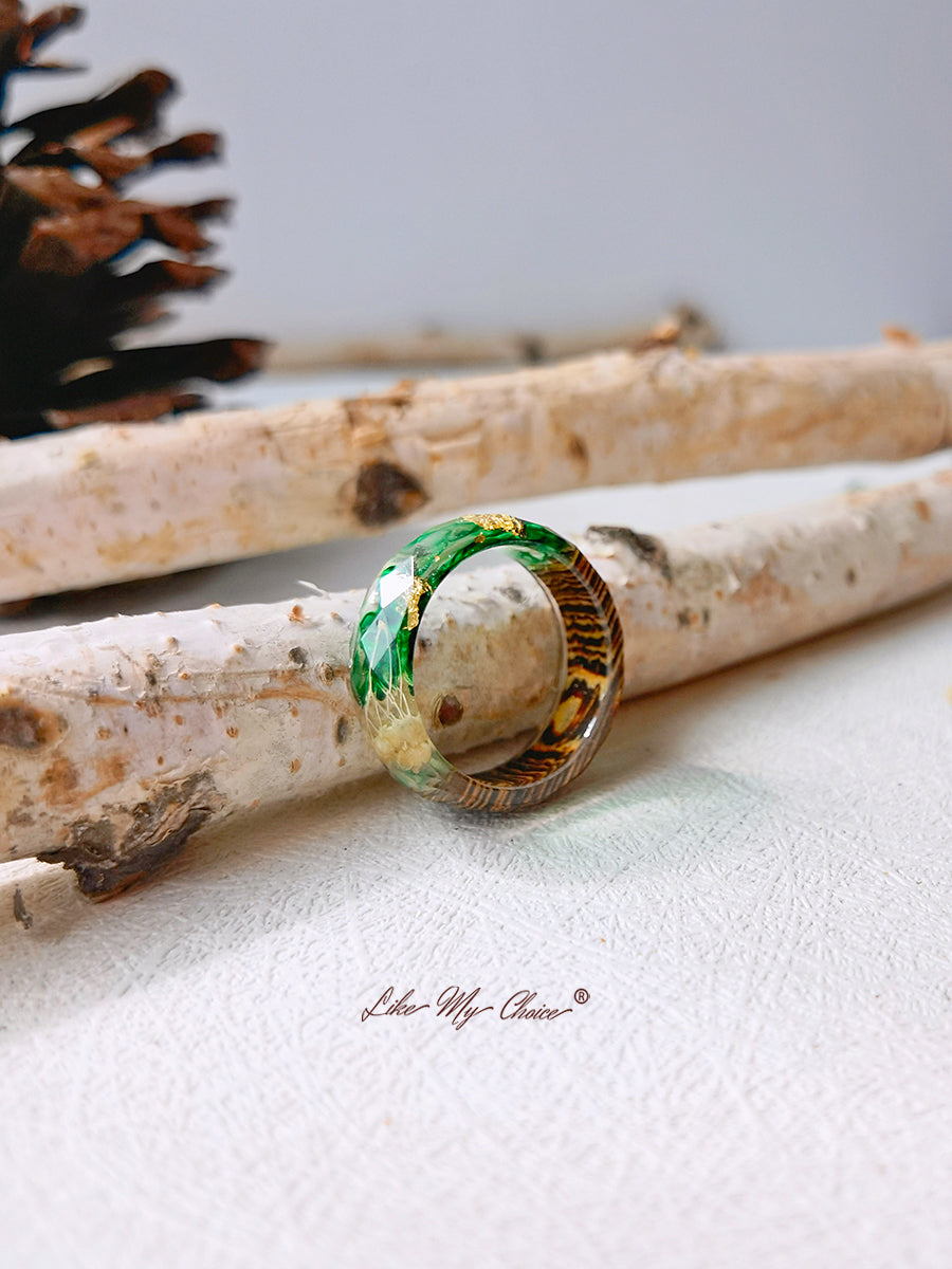 Gypsophila Magic Forest Wood Resin Ring