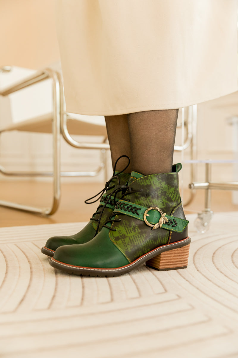 SOFFIA | VINTAGE DARK GREEN LEATHER ANKLE BOOT