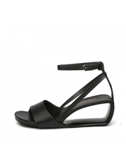 Jady Rose | Chanice Ankle Strap Leather Wedge Sandal - Black