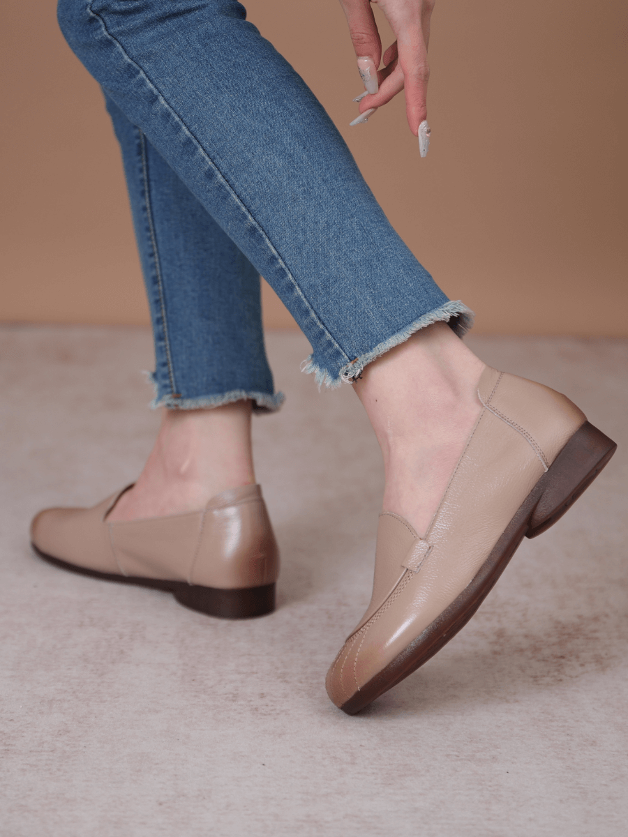 RUMOUR HAS IT| STITCHING HEADER LEATHER LOAFER - TAN