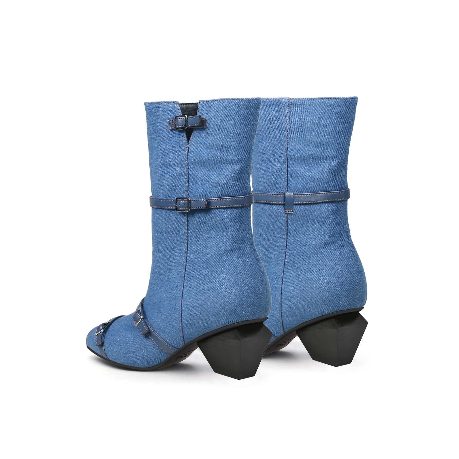 JADY ROSE | CROSS STRAPS DENIM MOTO BOOTS