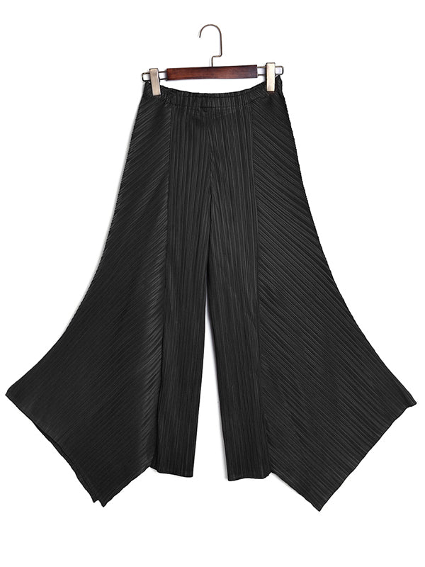 Original Loose Solid Color Irregular Pleated Wide Legs Pants