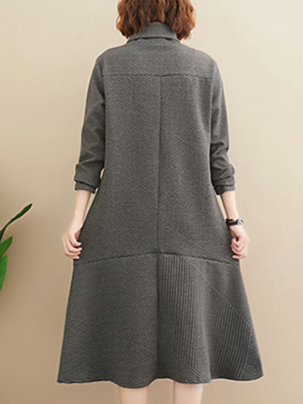 Original Solid High-Neck Irregularity Dress