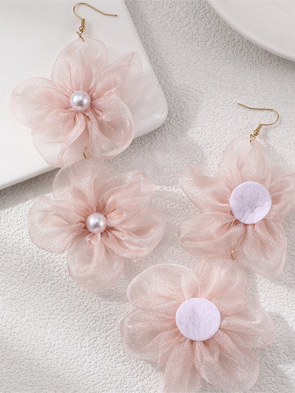 Three-Dimensional Flower Drop Earrings