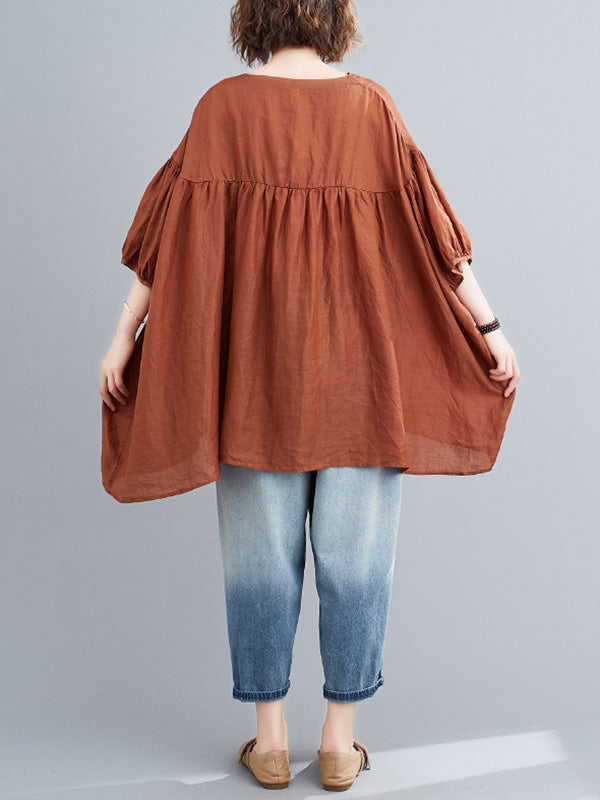 Casual Loose Split-Joint Batwing Sleeves V-Neck Shirts Top