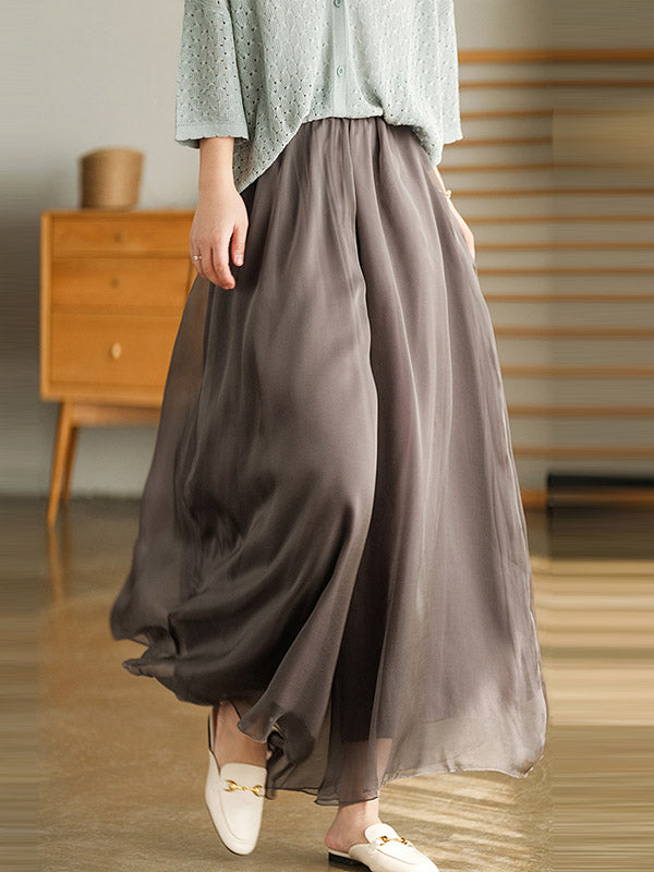 Casual Solid Color Chiffon Column Wide Leg Pants&Skirt