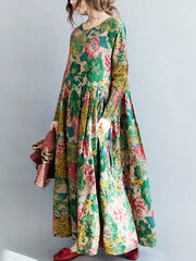 National Style Flower Printed Long Dress