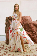 Sabina Abstract Floral Halterneck Maxi Dress