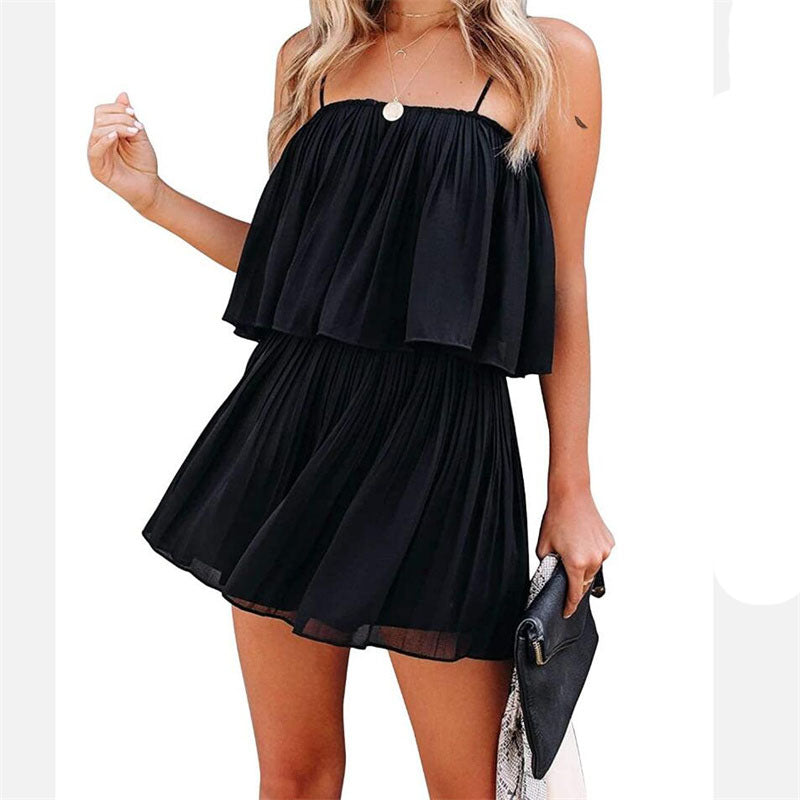 Open Back Sleeveless Sling Jumpsuit Shorts