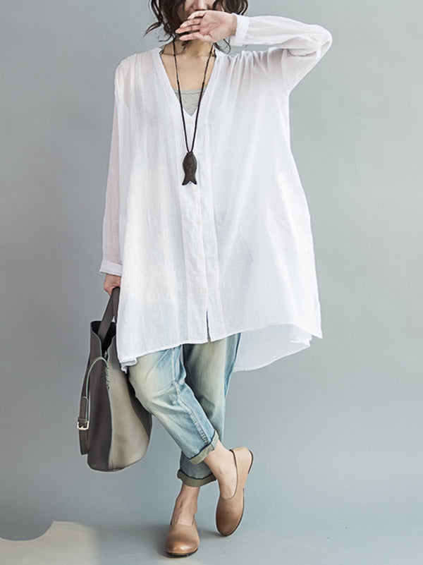 Original Solid Sun-Protection V-Neck Blouse Tops