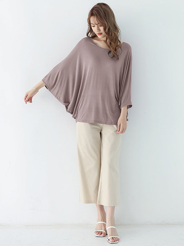 Vintage Loose Round-Neck Batwing Sleeves Shirts