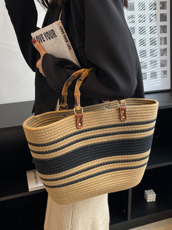 Contrast Color Split-Joint Striped Handbags