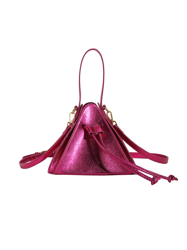 Triangle Drawstring Solid Color Split-Joint Handbags