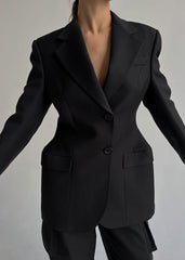 Tailored Black V-Neck Suit Jacket - Sleek Sophistication