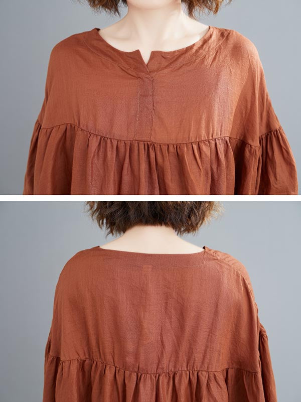 Casual Loose Split-Joint Batwing Sleeves V-Neck Shirts Top