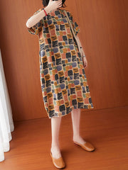 Artistic Retro Colorful Plaid Short Sleeve Dress