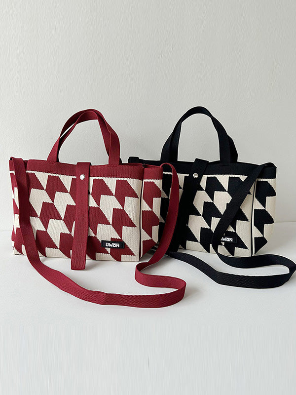 Contrast Color Split-Joint Woven Bags Handbags