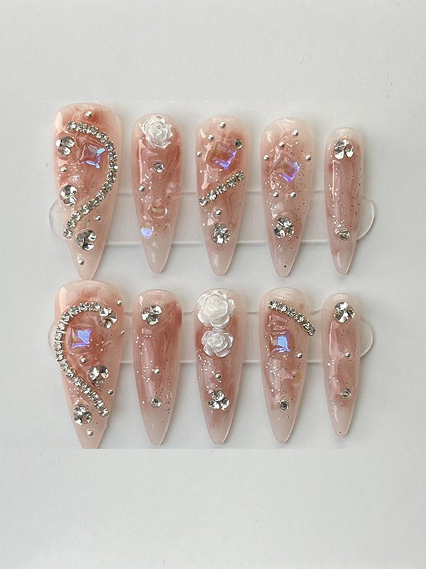 Detachable Geometric Rhine Stones Press-On Nails