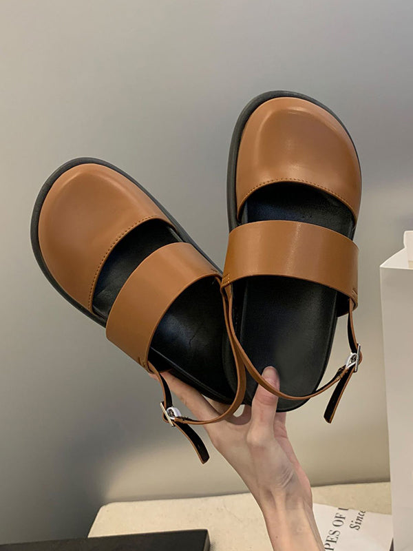 Belt Buckle Hollow Round-Toe Split-Joint Sandals Wedges & Flatform