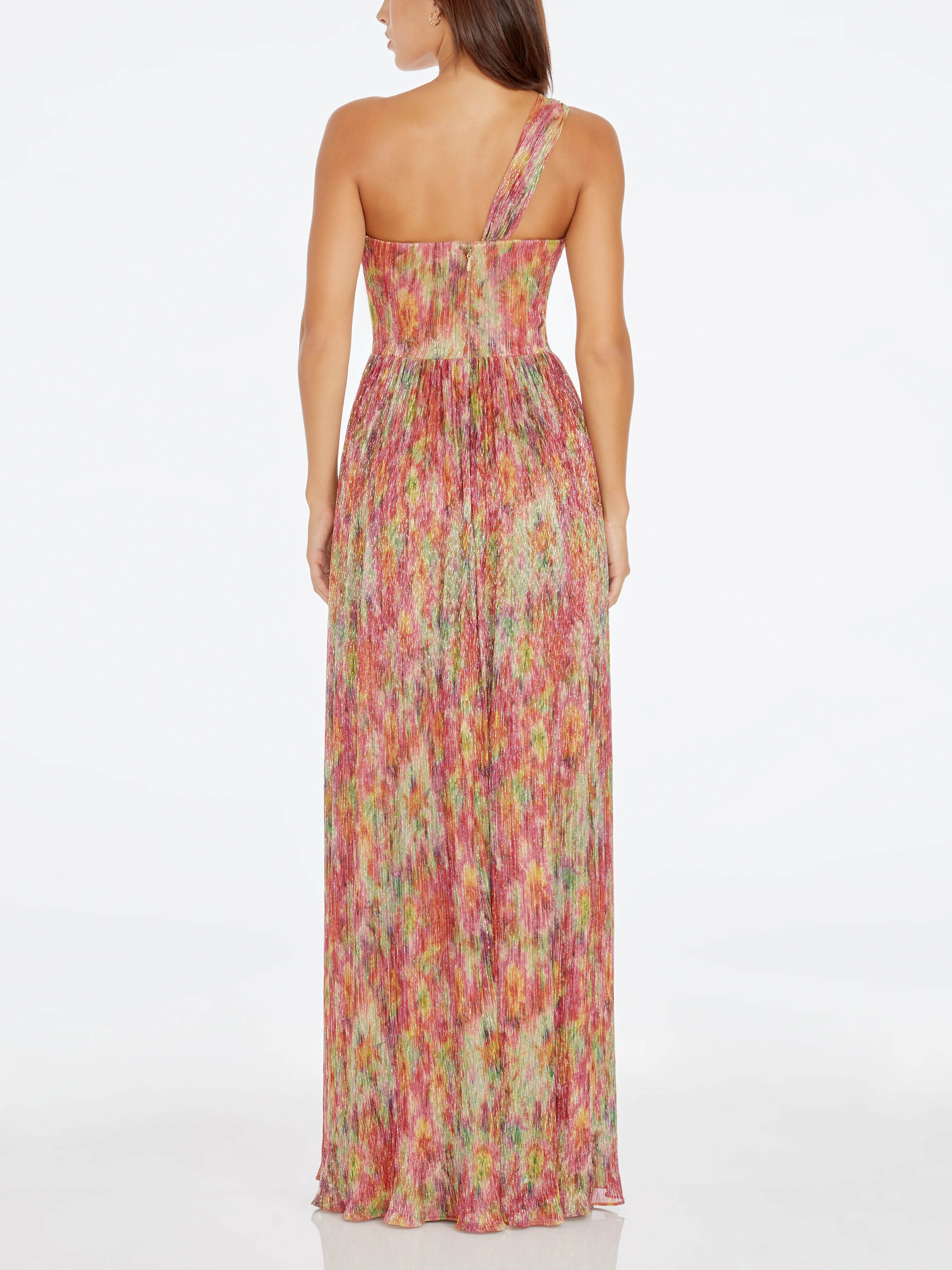 Beautiful Abstract Print Pleated Sexy One-Shoulder Maxi Dress