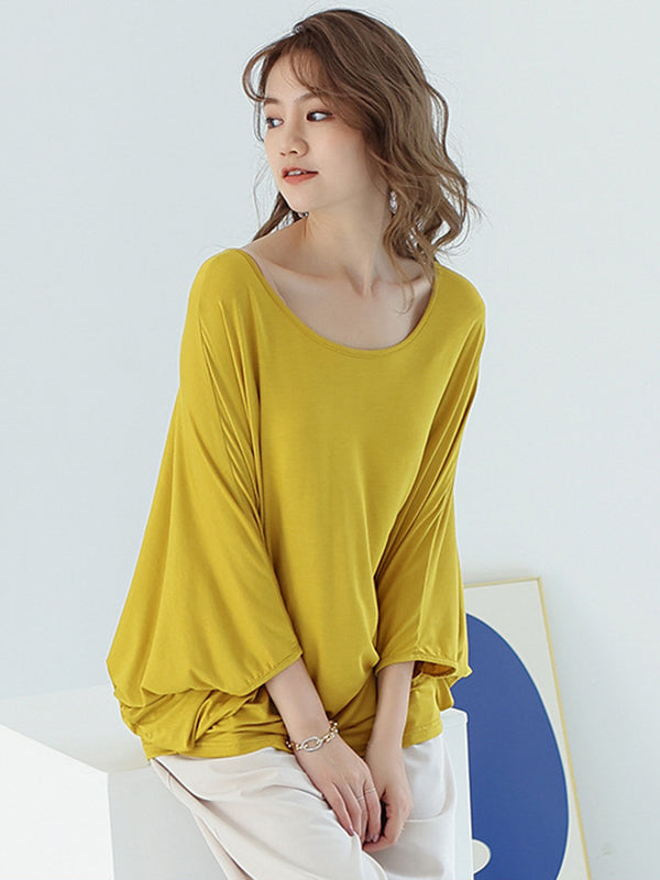 Vintage Loose Round-Neck Batwing Sleeves Shirts