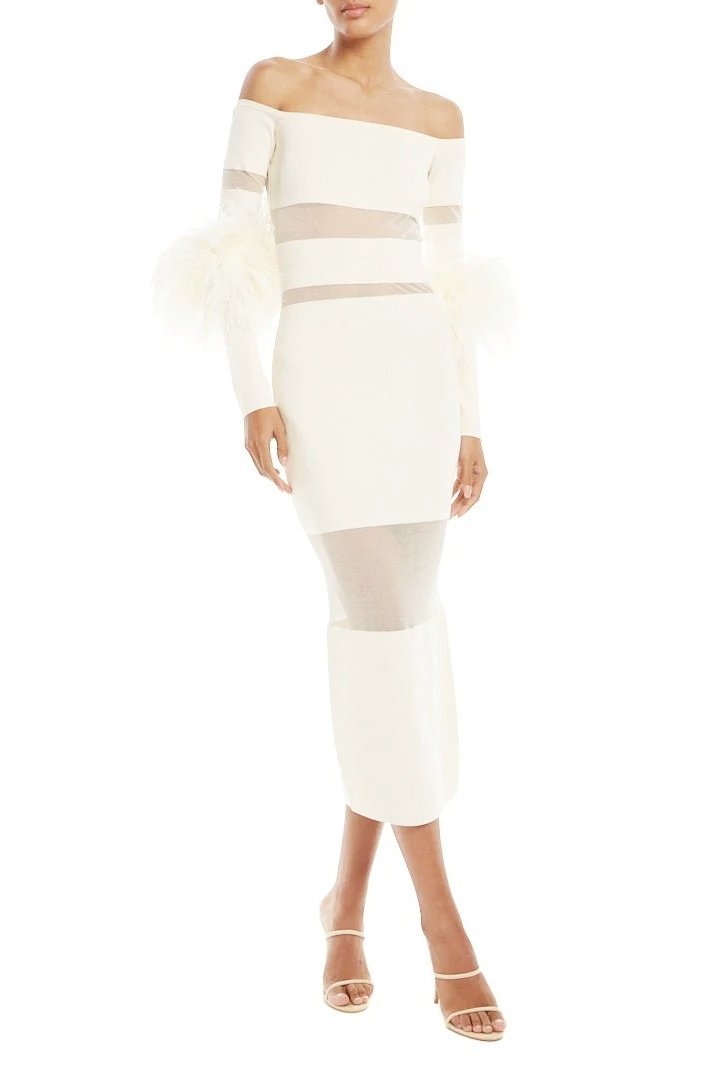 Tammy Feather Splicing Midi Bandage Dress