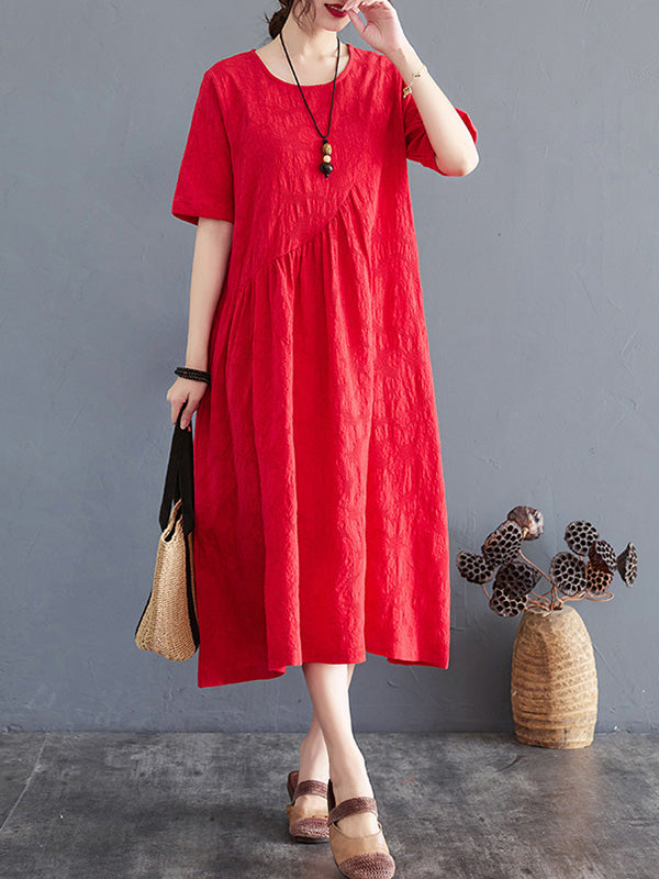 Cotton Blend Solid Color Irregularity Dress