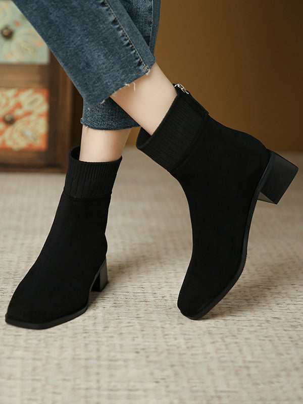 Split-Joint Square-Toe Zipper Boots