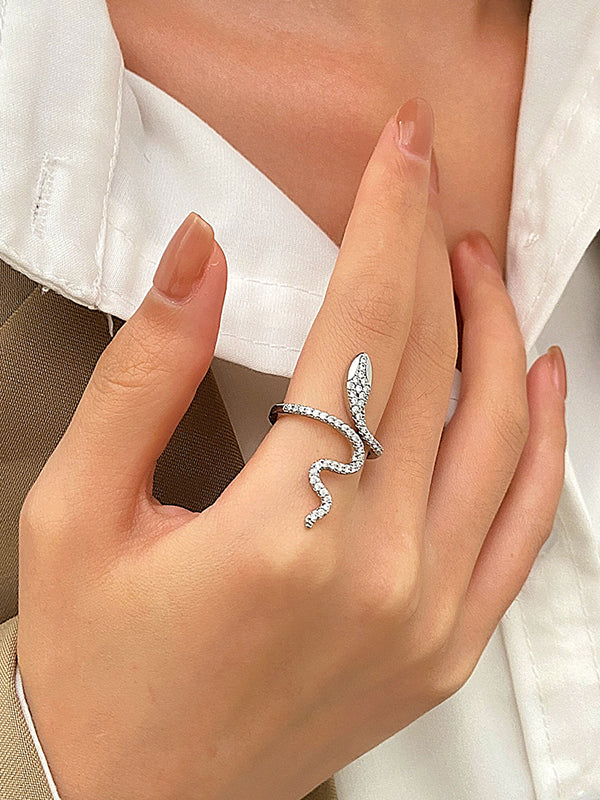 Rhinestone Snake Shape Solid Color Rings Accessories