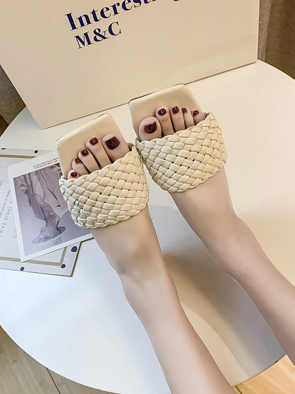 Open Toe Solid Color Split-Joint Square-Toe Slippers