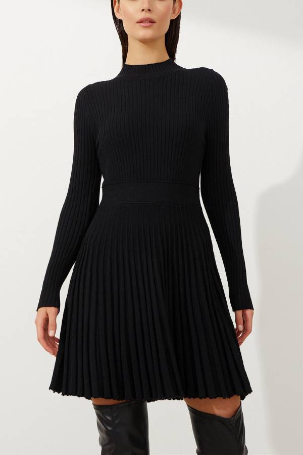 Pleated Knitted Mini Dress