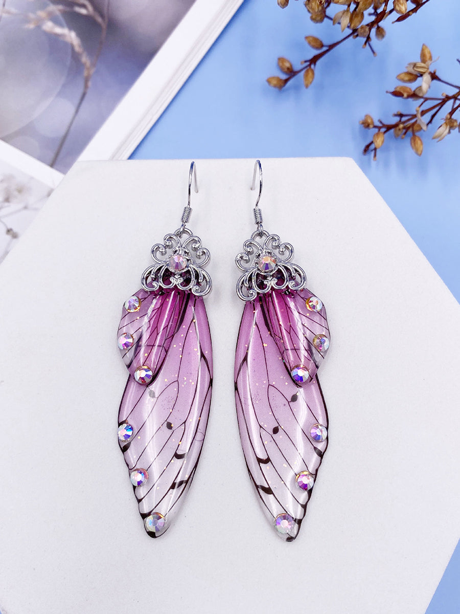 Butterfly Wing Pink Rhinestone Cicada Wing Crystal Earrings