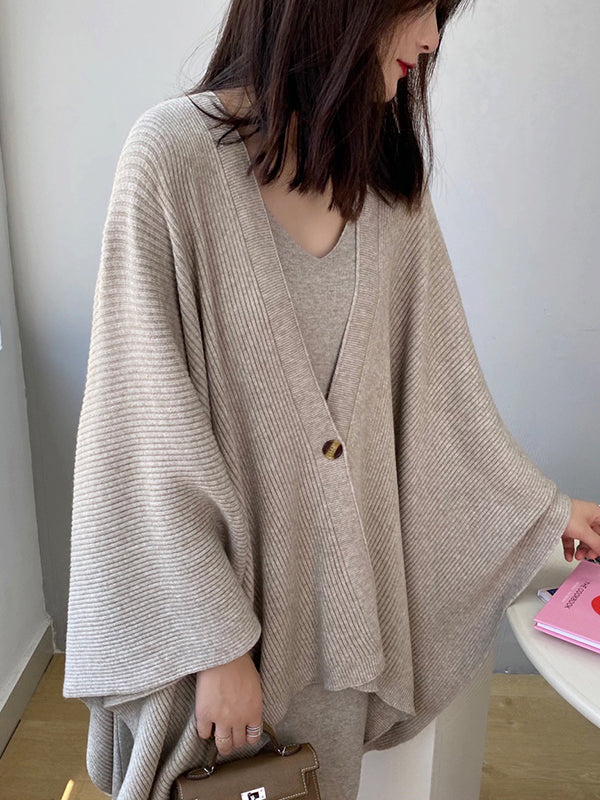 Loose Raglan Sleeve V-Neck Cardigan Tops Shawl