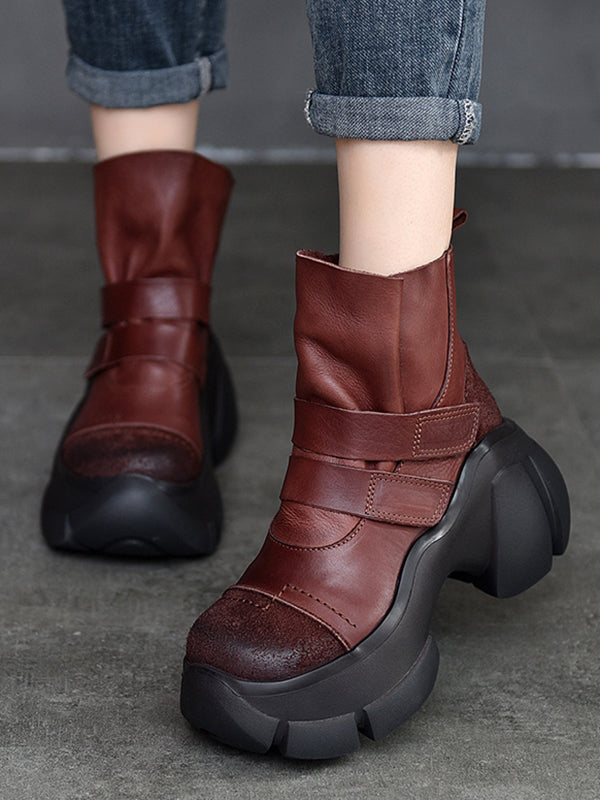 Platform Hook&Loop Round-Toe Boots