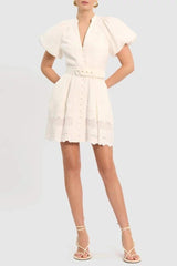 Miranda Embroidered V-neck Mini Dress