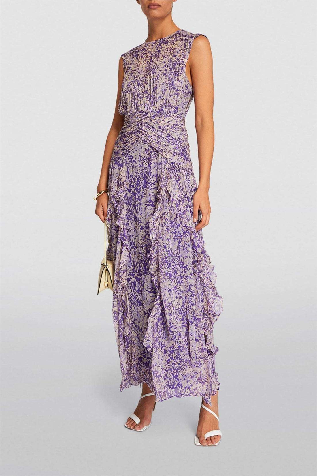 Flo Printed Plisse Ruffle Maxi Dress