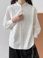 Long Sleeves Loose Buttoned Split-Joint Round-Neck Blouses&Shirts Tops