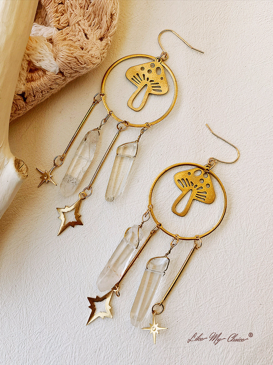 Boho Mushroom Quartz Crystal Earrings