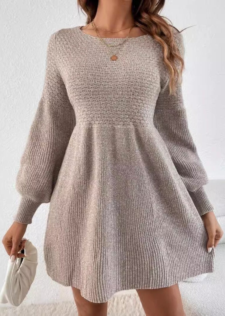 Cozy Lantern Sleeve Knitted A-Line Dress