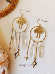 Boho Mushroom Quartz Crystal Earrings