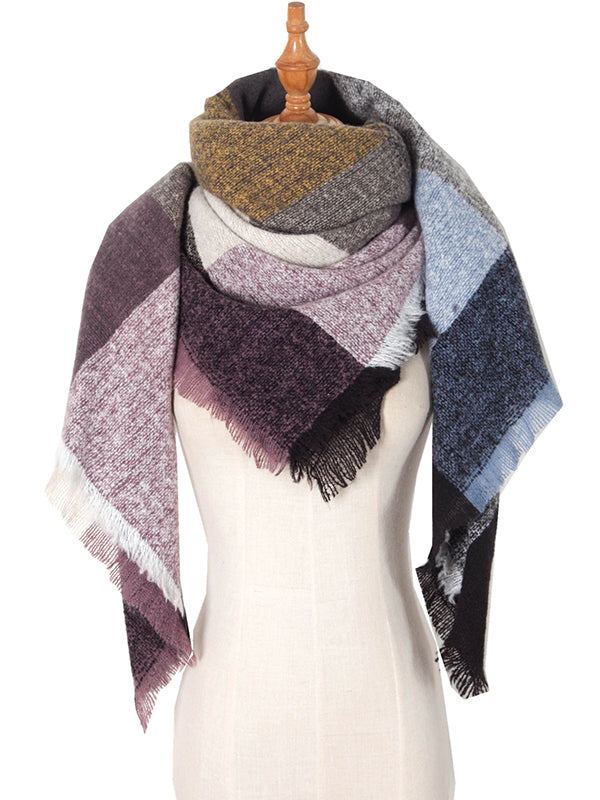 Triangle Contrast Color Diamond-Patterned Fringed Keep Warm Shawl&Scarf