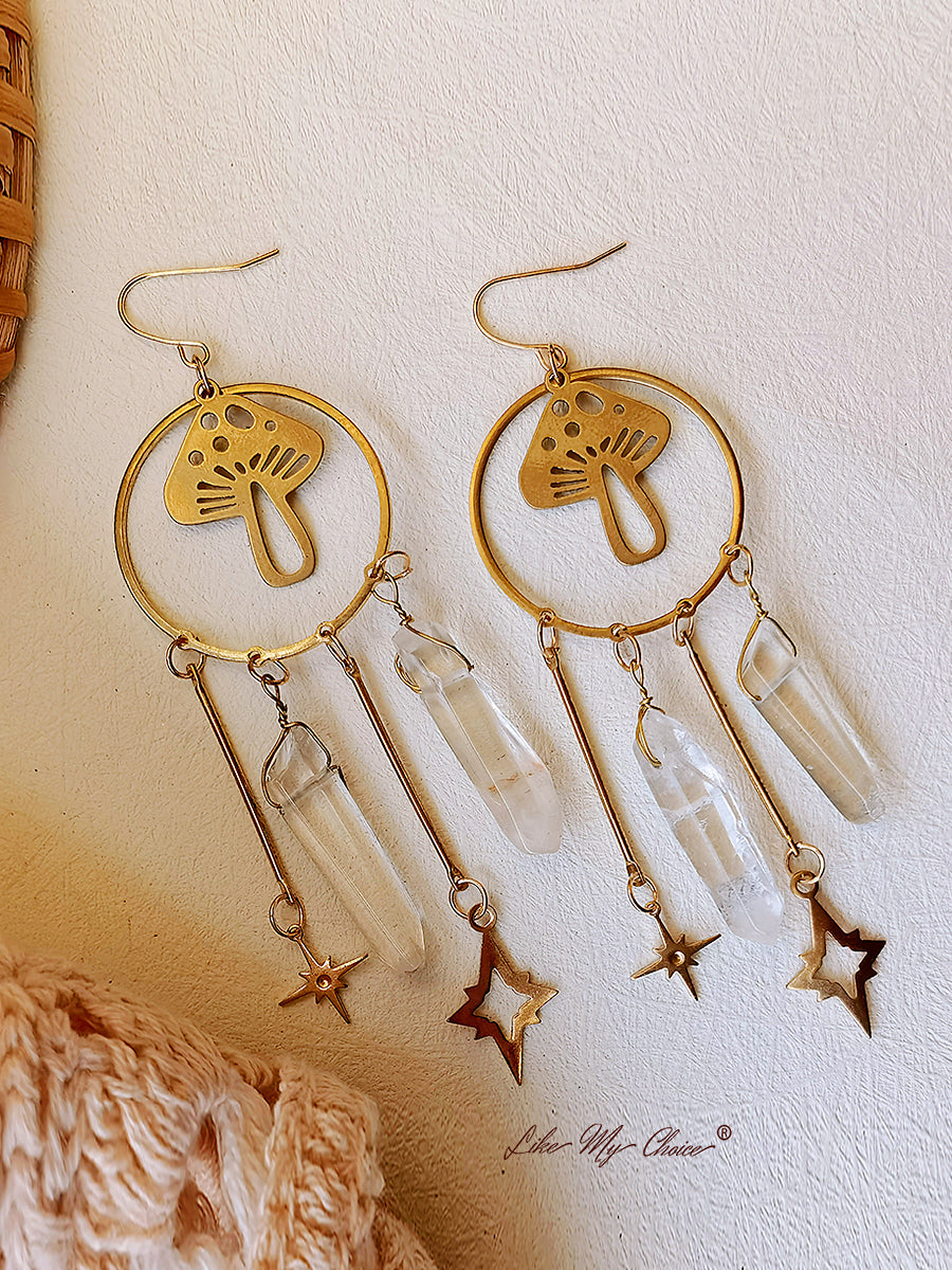 Boho Mushroom Quartz Crystal Earrings